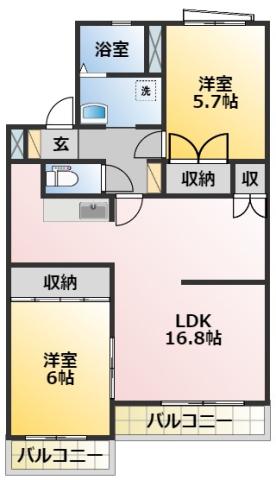 ファミール丁田(2LDK/2階)の間取り写真
