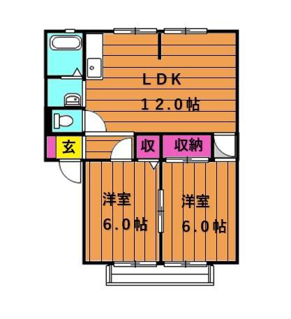 サンビレッジ船穂(2LDK/1階)の間取り写真