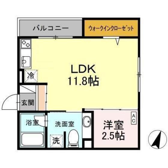 ヴィラージュ A棟(1LDK/2階)の間取り写真
