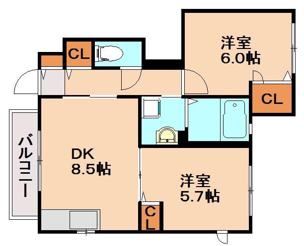 ラ フォーンII(2DK/1階)の間取り写真