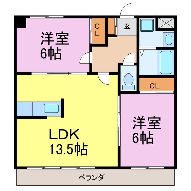 グロリアス(2LDK/2階)の間取り写真