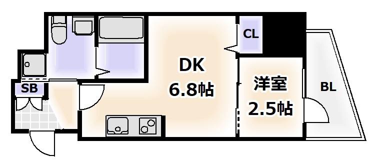 エスグランデ難波サウス(1DK/5階)の間取り写真
