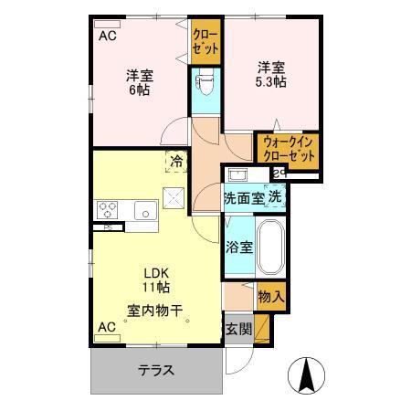 カリーノ(2LDK/1階)の間取り写真