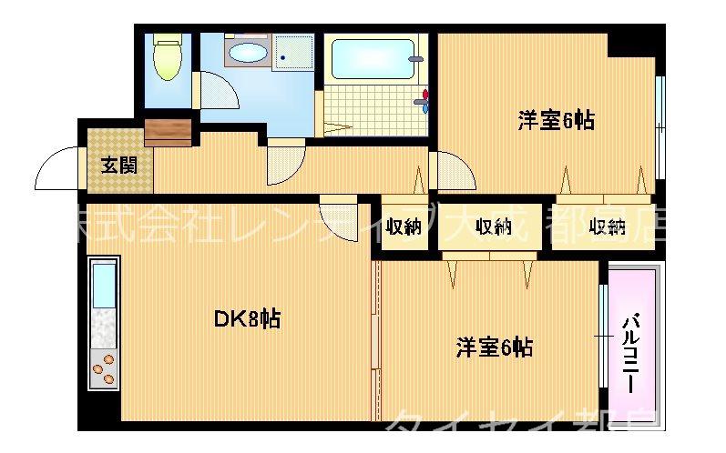 ドムス東梅田(2DK/8階)の間取り写真