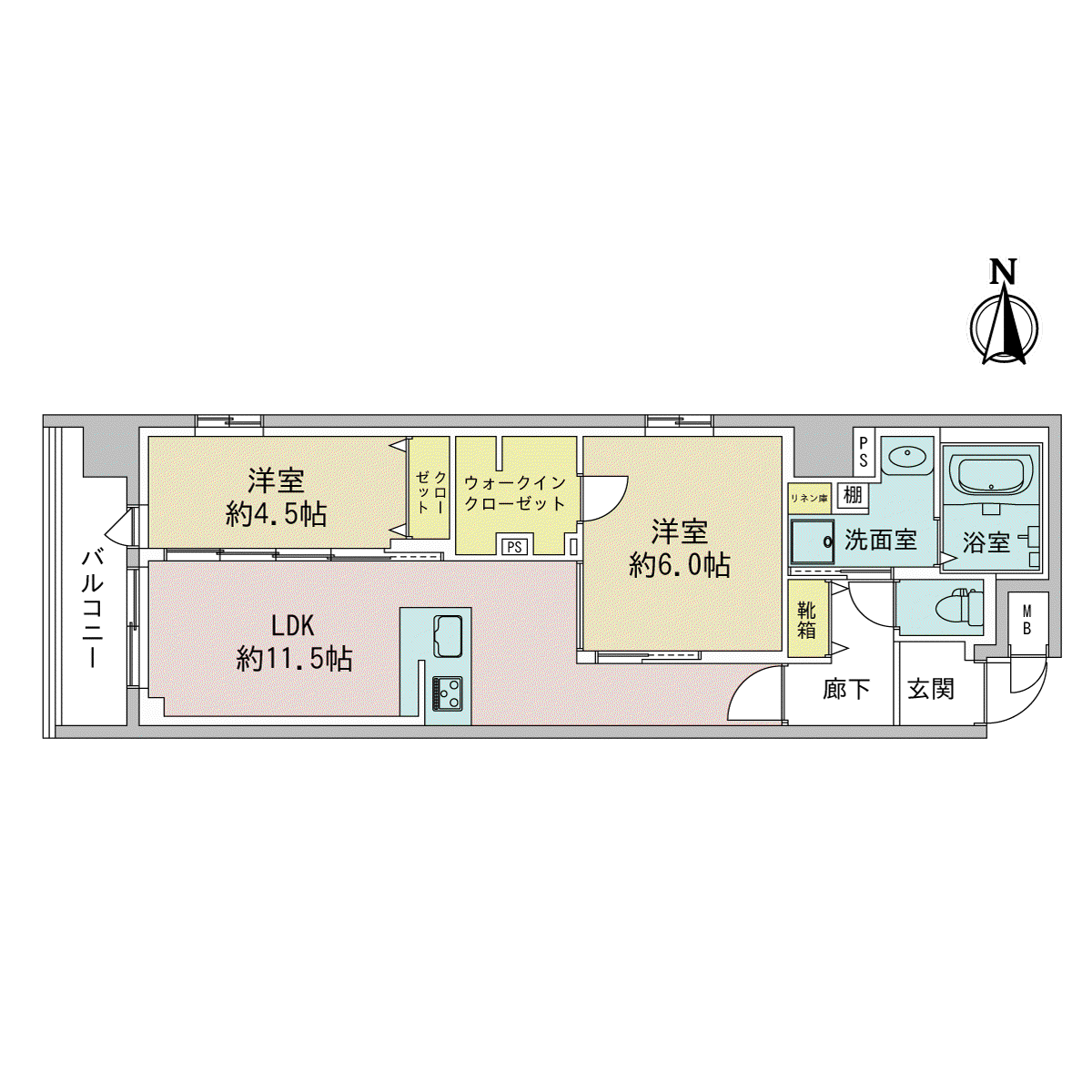 デュオフラッツ四条油小路(2LDK/5階)の間取り写真