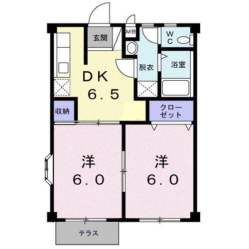 フラワーハイツ一条(2DK/1階)の間取り写真