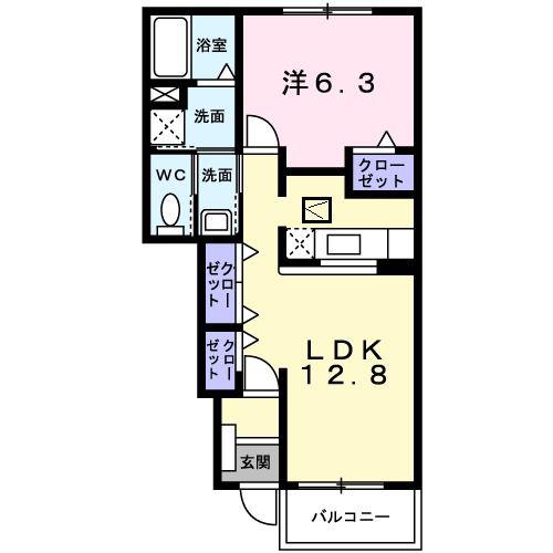 グランデ新田B(1LDK/1階)の間取り写真