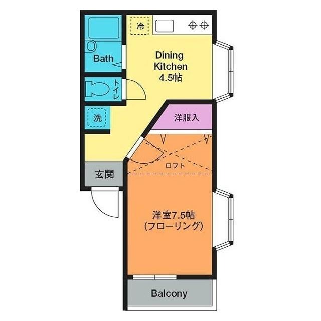 フィフティーベルA(1K/2階)の間取り写真