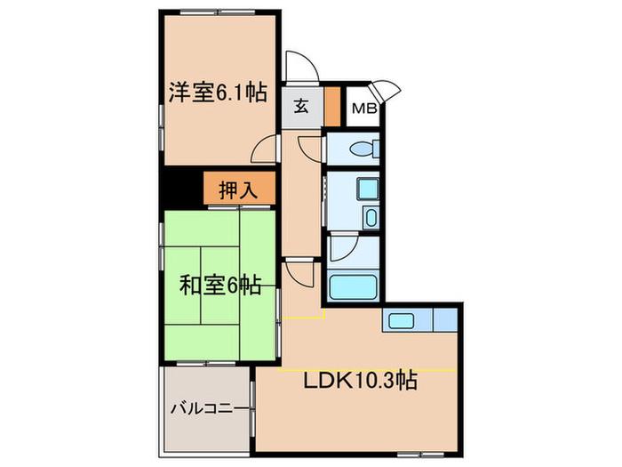 ウィステリア明石(2LDK/9階)の間取り写真