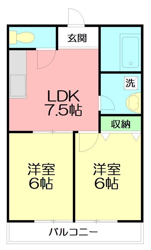 ブライティア二宮(2DK/1階)の間取り写真