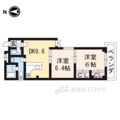 シャルル大津(2LDK/1階)の間取り写真