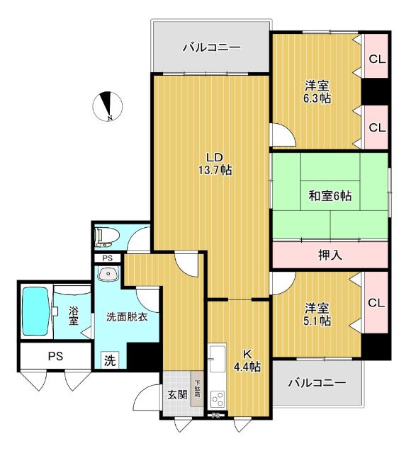 アーデルテラス愛宕(3LDK/1階)の間取り写真