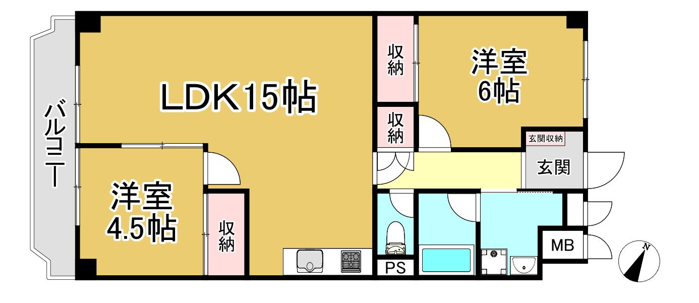 日商岩井西灘マンション(2LDK/1階)の間取り写真