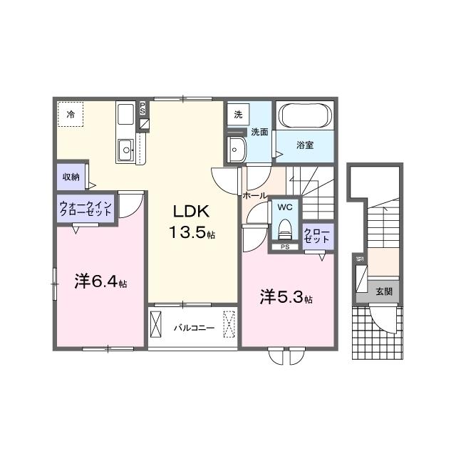 ニューローズつくばA棟(2LDK/2階)の間取り写真