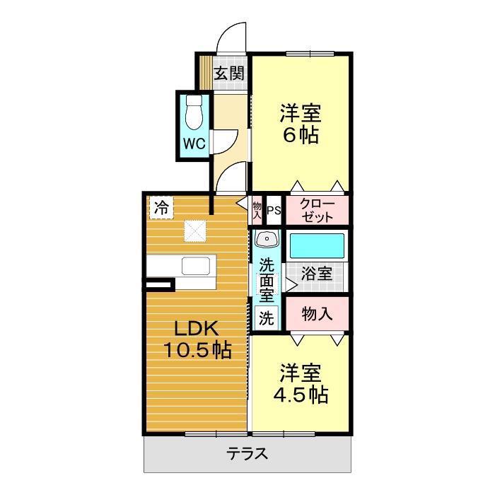 フレジア熊野(2LDK/1階)の間取り写真
