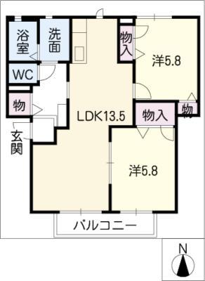 アベニューS&H II(2LDK/1階)の間取り写真