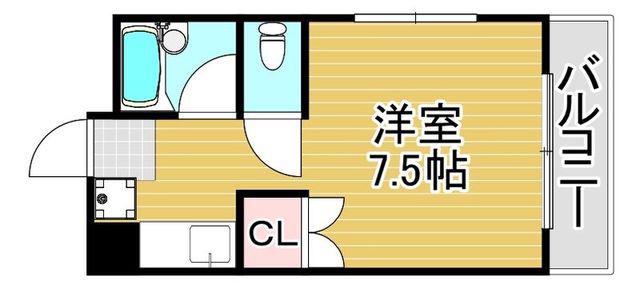 リベルテ西片江(ワンルーム/3階)の間取り写真