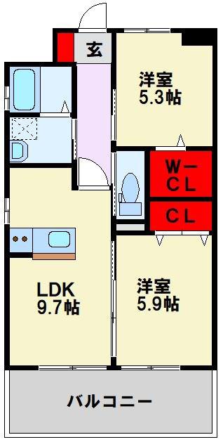 FU-TONIII黒崎(2LDK/2階)の間取り写真