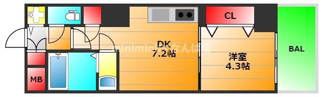 エスレジデンス堺筋本町UNO(1DK/2階)の間取り写真