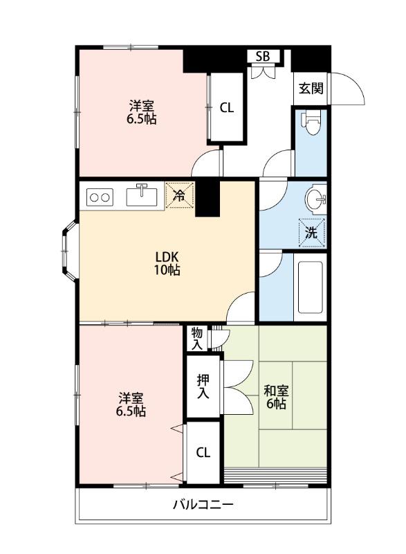 座間紫波マンション(3LDK/2階)の間取り写真