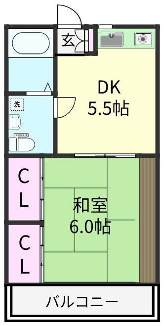グリーングラス(1DK/2階)の間取り写真