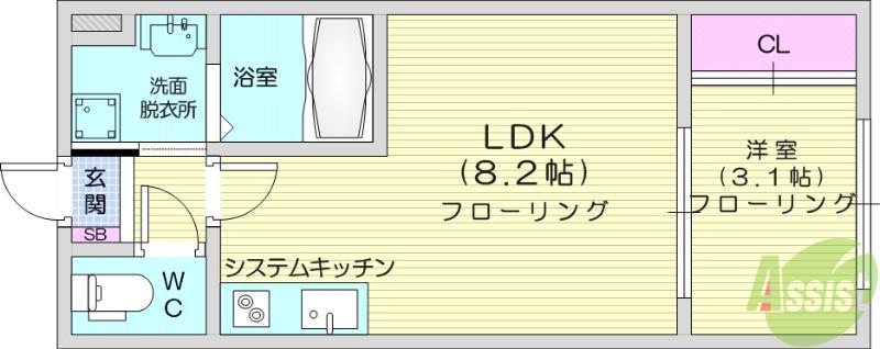 バルミジュール宮千代(1LDK/1階)の間取り写真