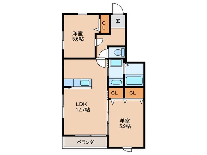 コスモ南庄(2LDK/2階)の間取り写真