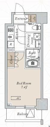 オープンブルーム川口(1K/6階)の間取り写真