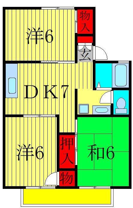 パレーシャル南柏III(3DK/1階)の間取り写真