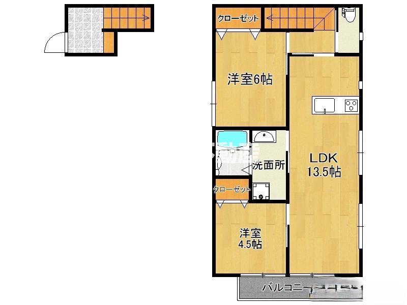 PEACE柳川3(2LDK/2階)の間取り写真