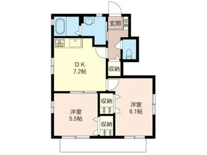 ソレイユ湘南 IIーC積水ハウスシャーメゾン(2DK/1階)の間取り写真