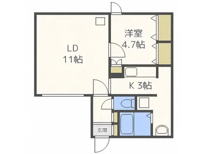ブラスハート麻生(1LDK/3階)の間取り写真