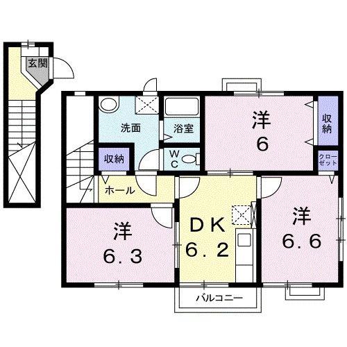 タウンホーム A棟(3DK/2階)の間取り写真