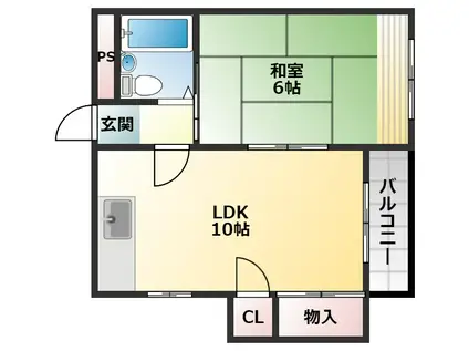 福岡ビル(1LDK/3階)の間取り写真
