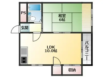 福岡ビル(1LDK/3階)の間取り写真