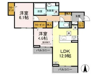 D-ROOM東富井(2LDK/3階)の間取り写真