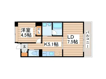 パンノワール榴岡(1LDK/5階)の間取り写真
