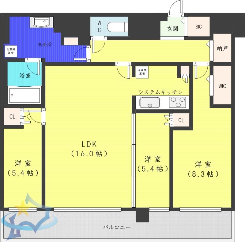 ONE札幌ステーションタワー(3LDK/8階)の間取り写真