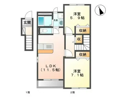 グランシャリオ(2LDK/2階)の間取り写真