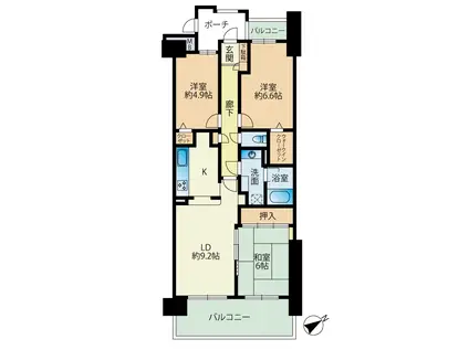 のむら姪浜ヒルズ(3LDK/9階)の間取り写真