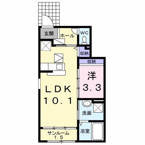 サン グランディール(1LDK/1階)の間取り写真