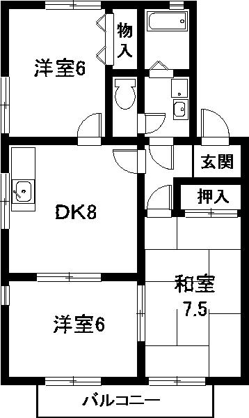 カーサ・ロブレ(3DK/2階)の間取り写真