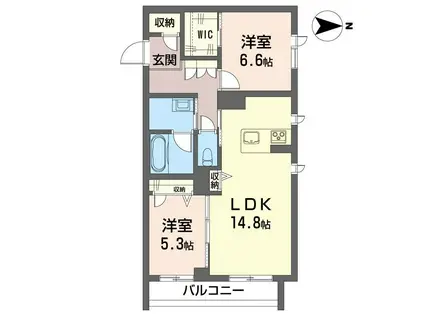 フォンターナYU(2LDK/3階)の間取り写真