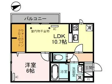 福井鉄道福武線 水落駅 徒歩9分 3階建 築4年(1LDK/2階)の間取り写真