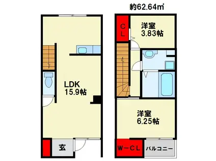 N-TERRACE黄金町(2LDK/1階)の間取り写真