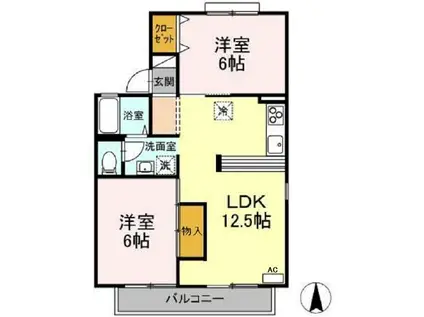メゾン華城C棟(2LDK/1階)の間取り写真