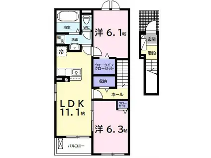 サン・デリアーナII(2LDK/2階)の間取り写真