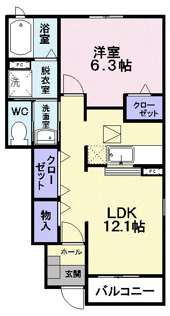 ボニ-トB(1LDK/1階)の間取り写真