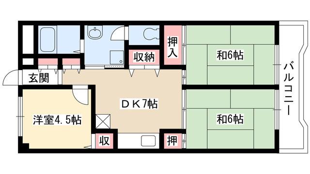 サンパークマンション(3DK/4階)の間取り写真