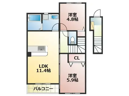 NOTRE MAISON 益城(2LDK/2階)の間取り写真